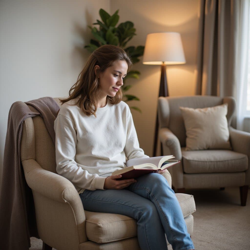 Woman reading a journal in an inpatient facility