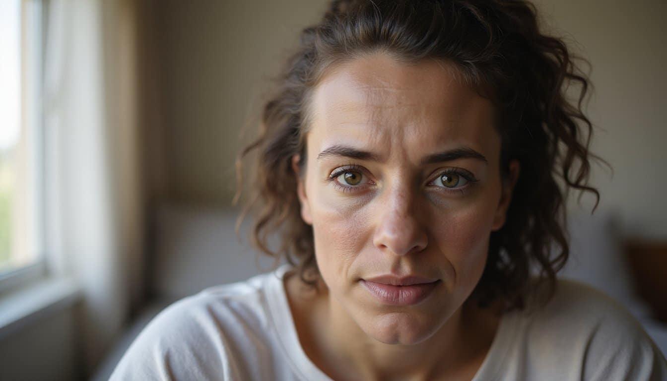 Adult portrait with neutral warm tones capturing quiet resilience during treatment
