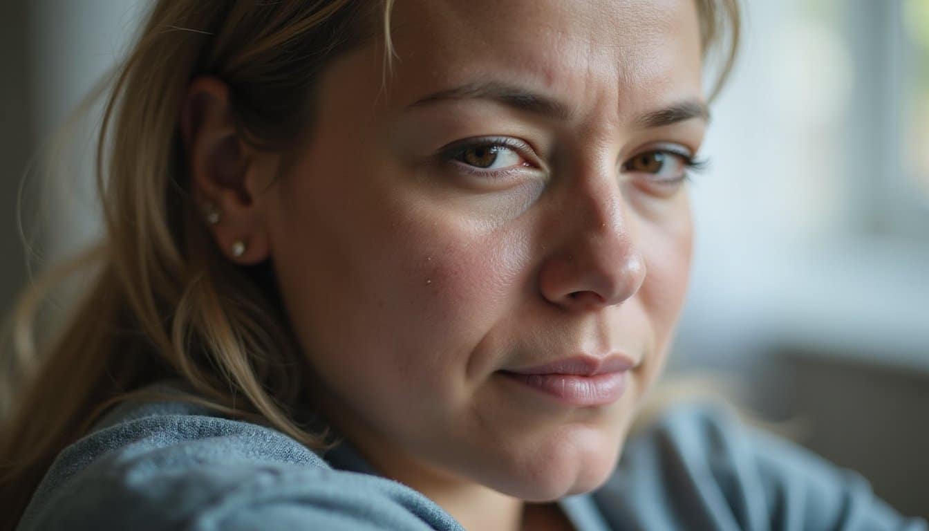Adult portrait with shallow depth of field conveying rest and emotional processing