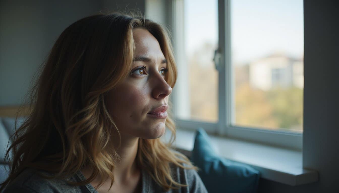 Person in detox stabilization sitting near a window in a recovery center