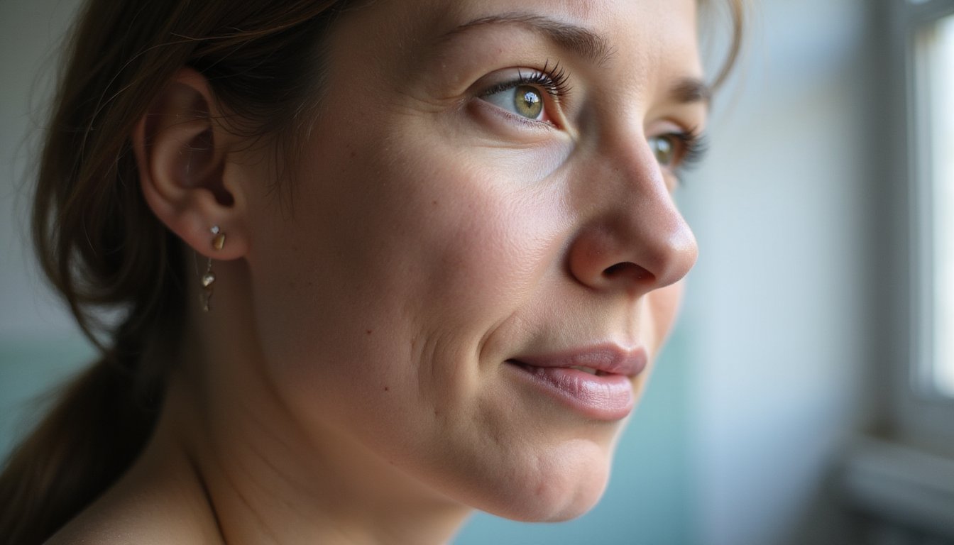 Close-up portrait highlighting an adult’s quiet determination during treatment