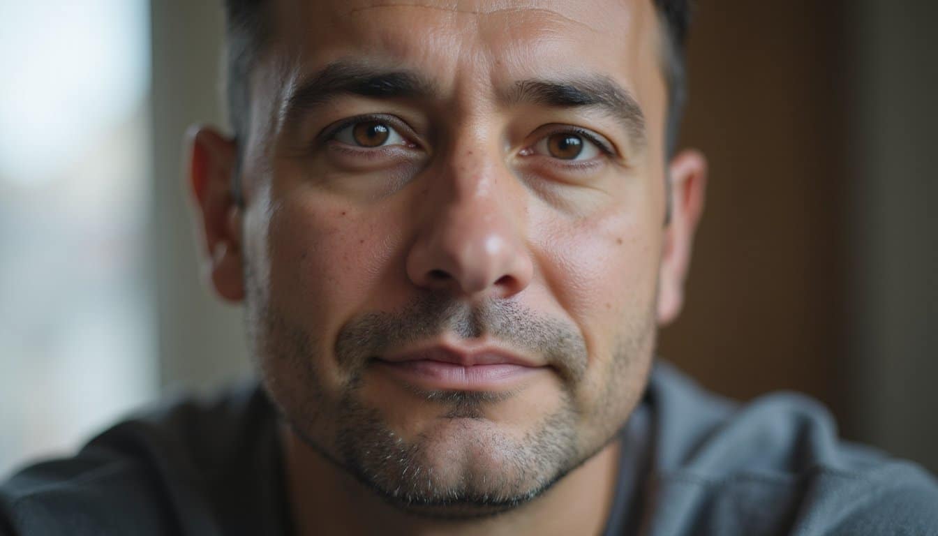 Adult face in focus with blurred background, suggesting a residential healing space