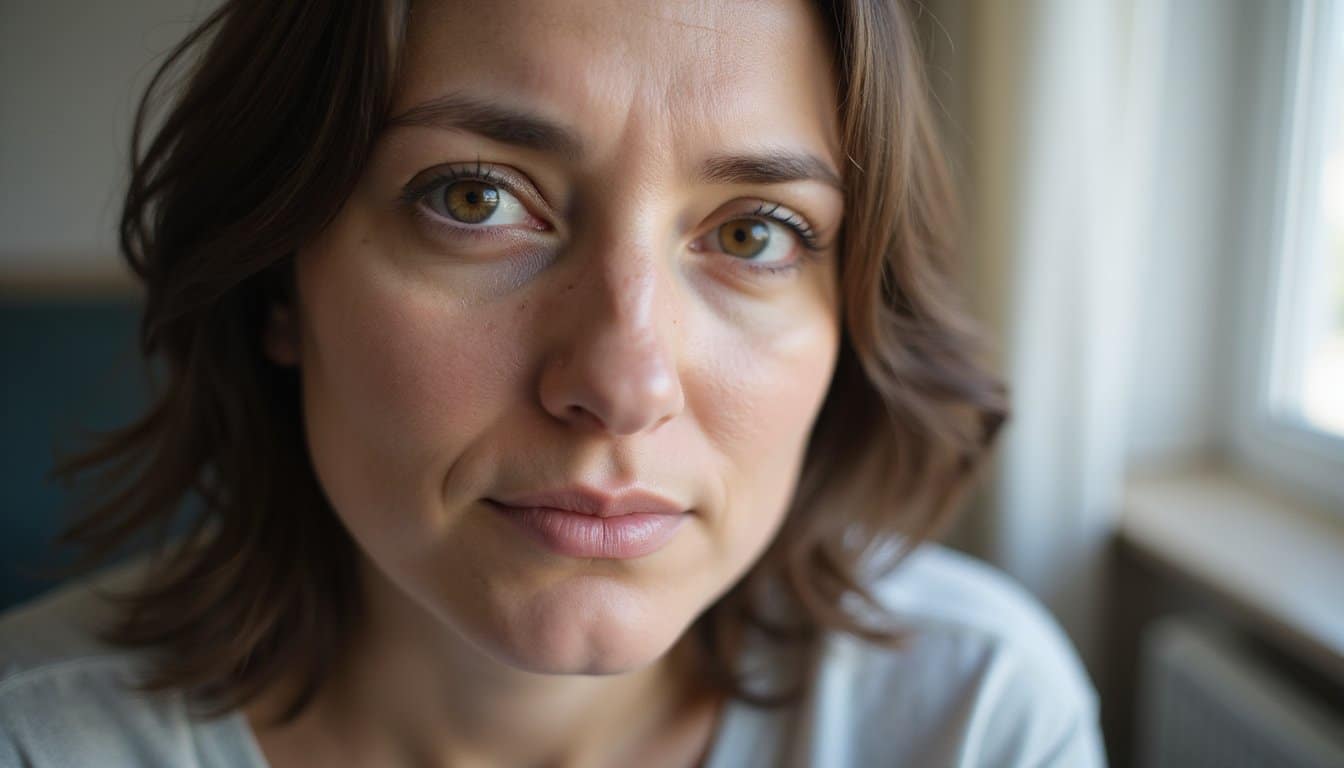 Calm adult face in residential treatment, soft lighting and natural skin texture