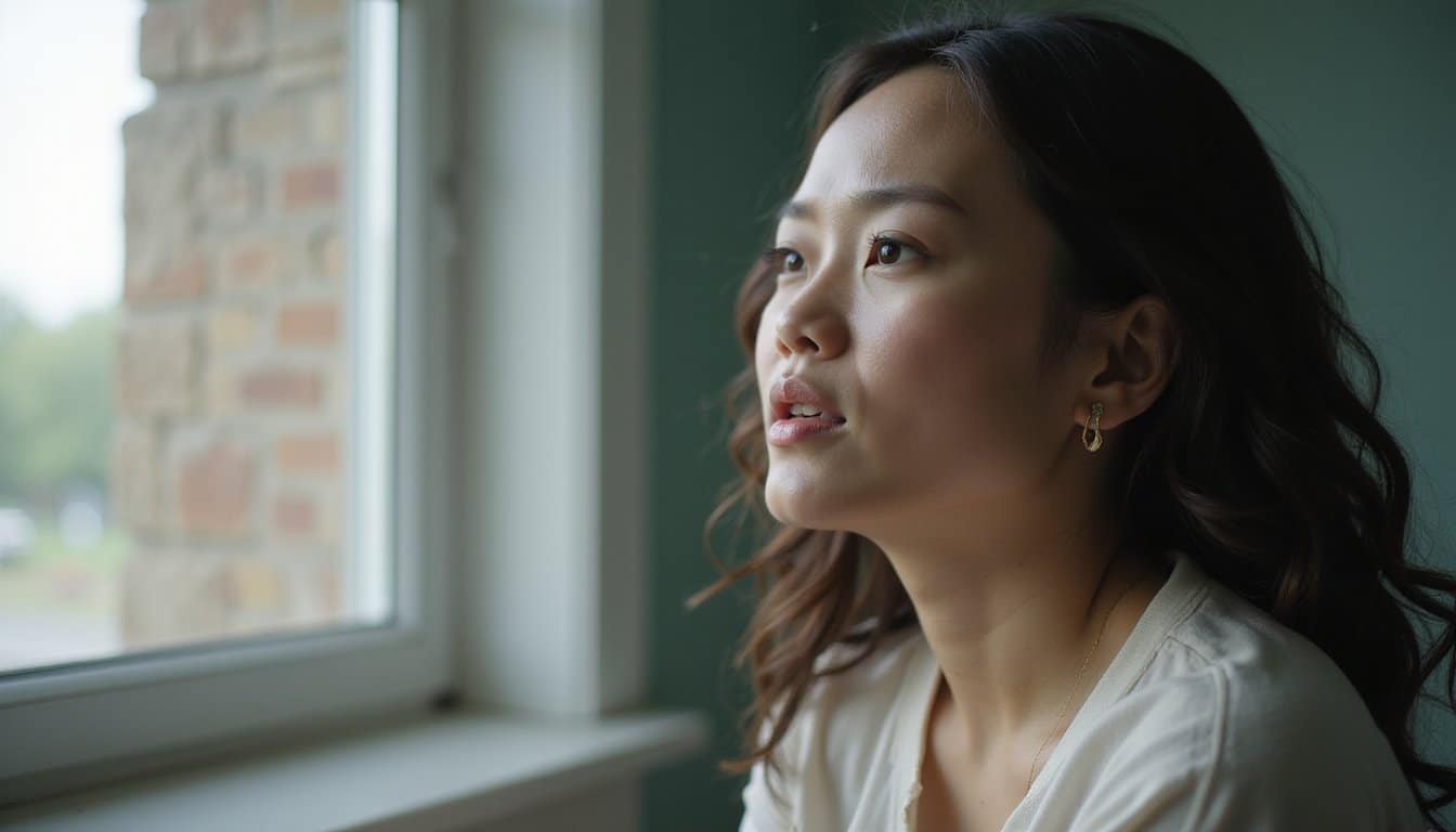 Person in detox recovery sitting by a window in a calming treatment space