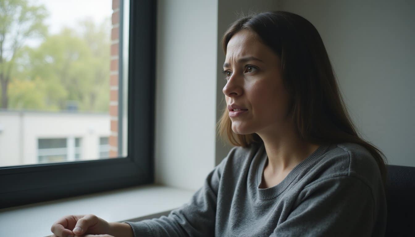 Side profile of a person in withdrawal support in a residential setting